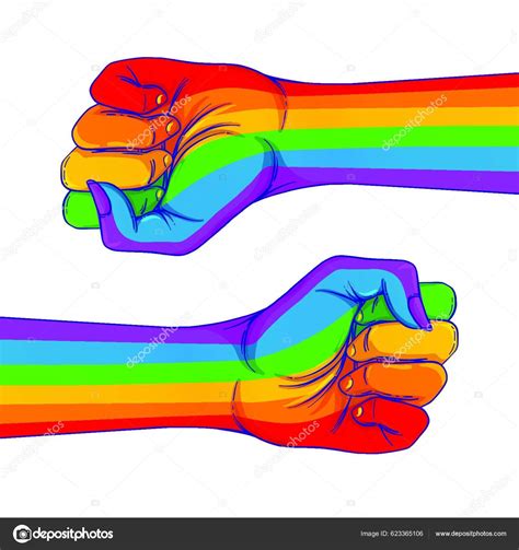 Rainbow Colored Hand With A Fist Raised Up Gay Pride Lgbt Concept Rainbow Colored Hand With A Fist Raised Up Gay Pride Lgbt Concept